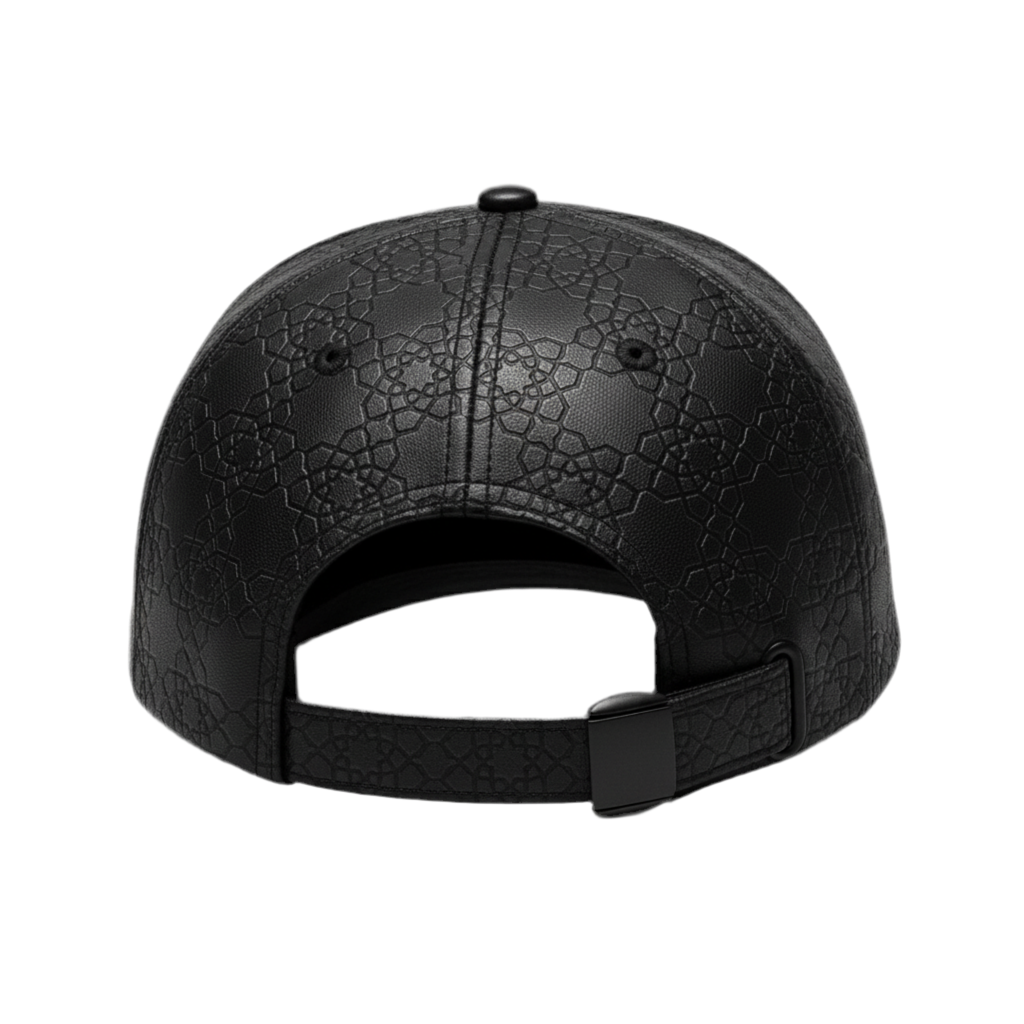 Casaui Noir Casquette en cuir motif Marrakchi