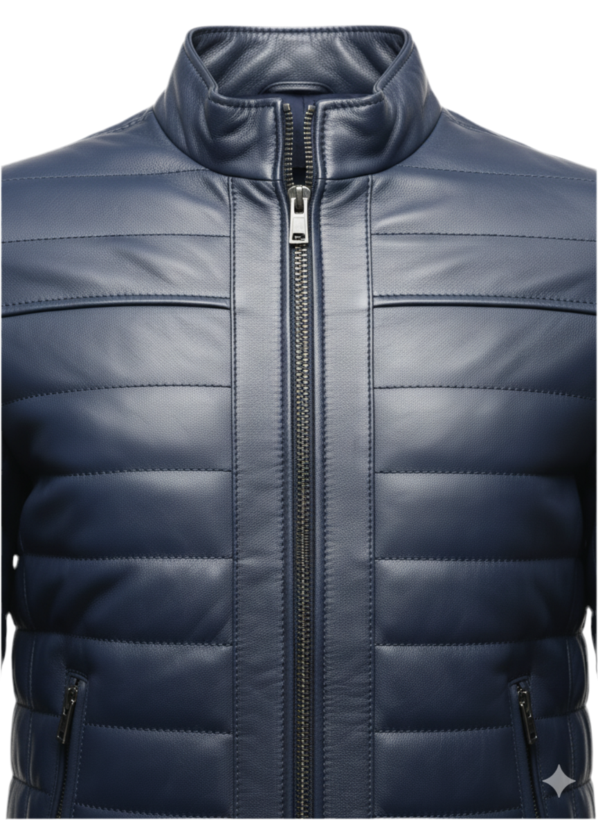 Navy Lambskin Down Jacket – Luxury Winter Warmth