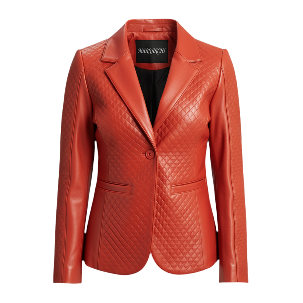 MARRAKCHI Nora Quilted Black Leather Blazer – Premium Moroccan Sheepskin