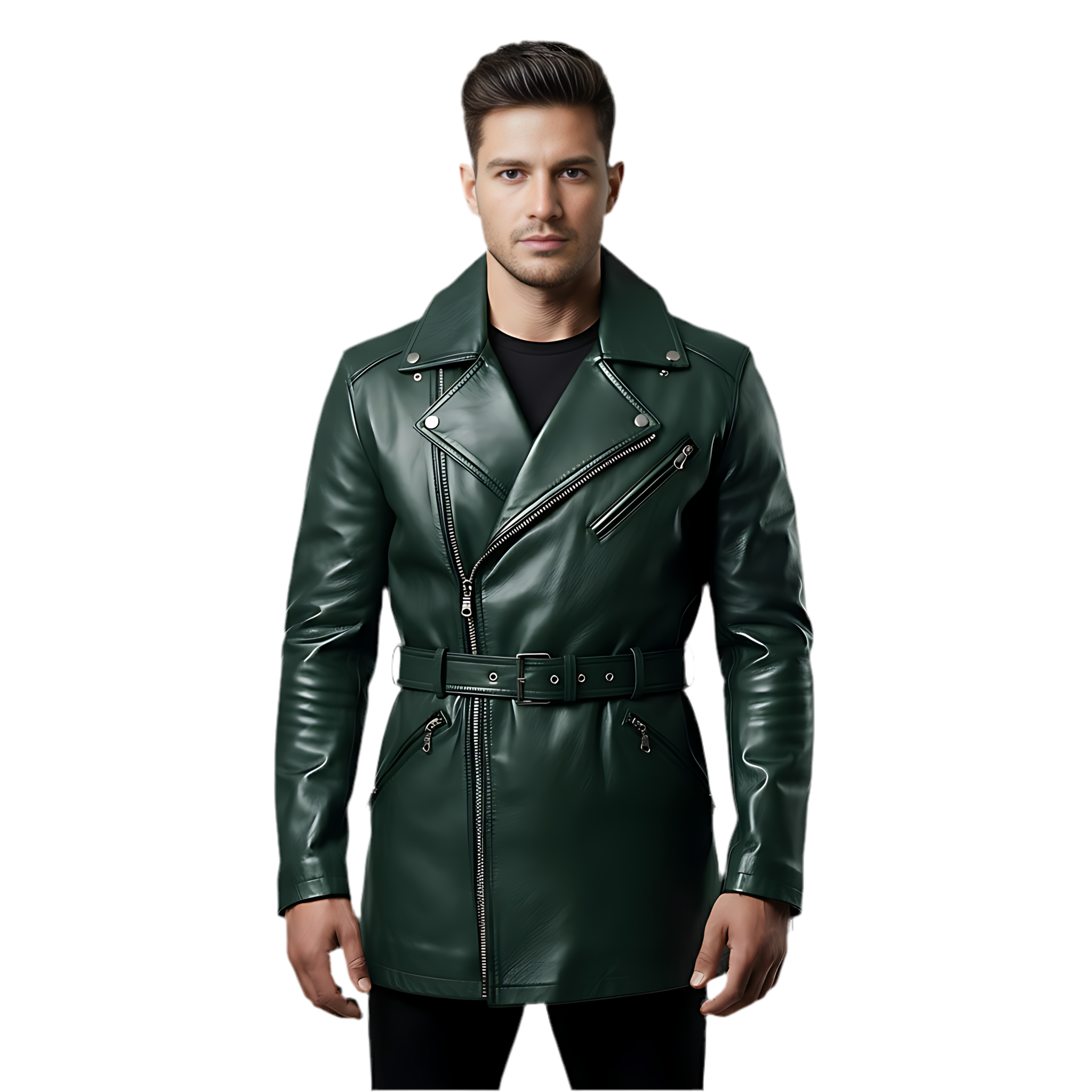 Manteau homme long Cuir en laine vert foncé – FÈSI Marrakchi