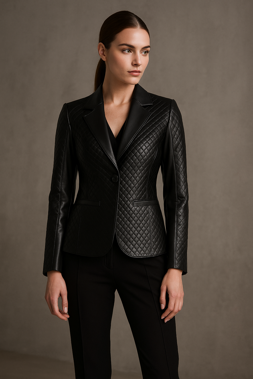 MARRAKCHI Nora Quilted Black Leather Blazer – Premium Moroccan Sheepskin