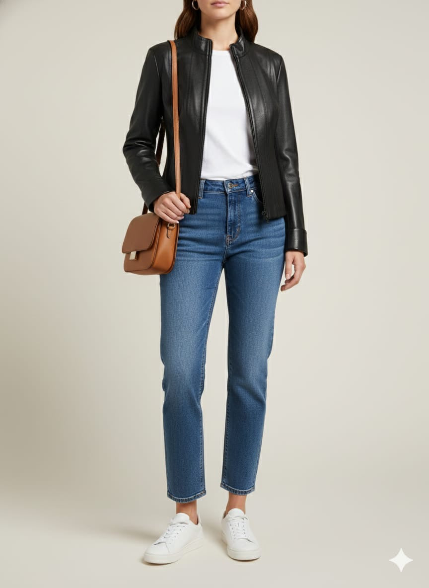 Women’s Leather Biker Jacket – “Bugatti”