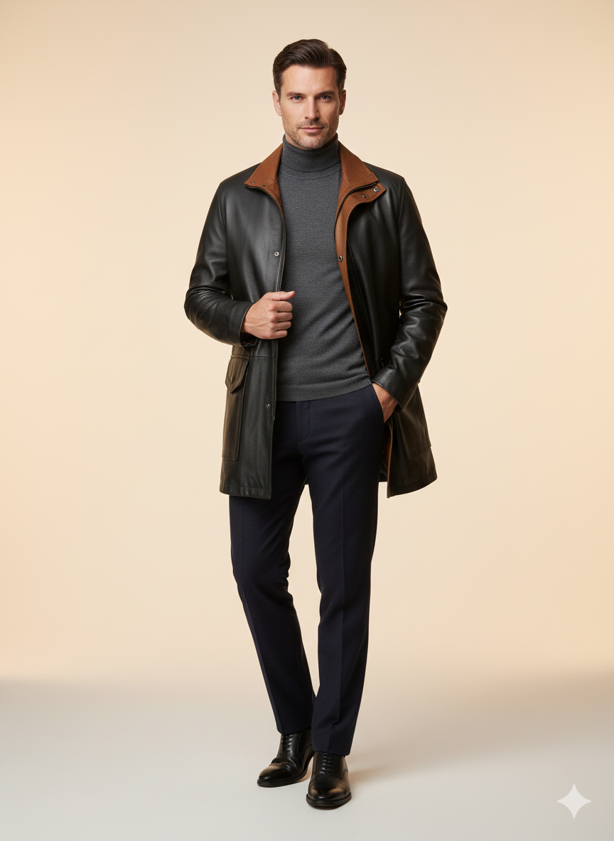 Men’s Long Black Leather Coat – “Canada”