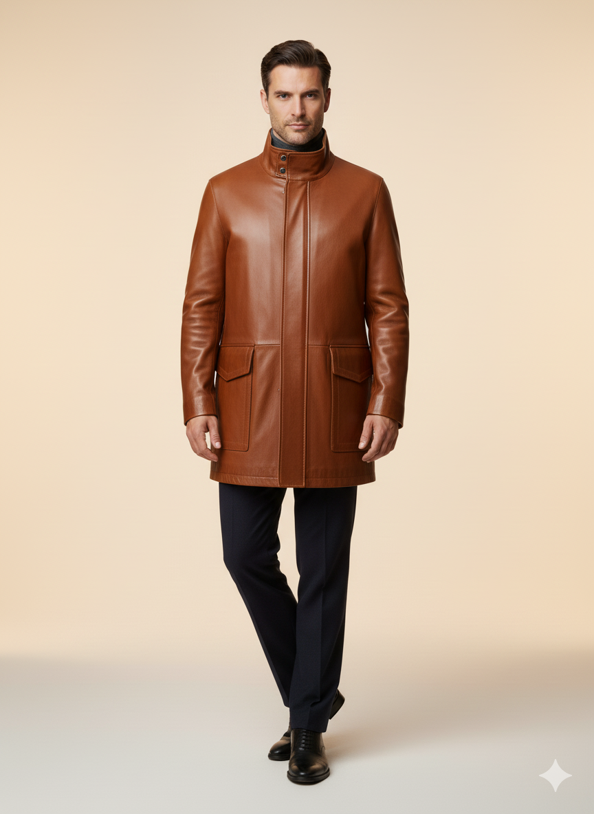 Men’s Long Black Leather Coat – “Canada”