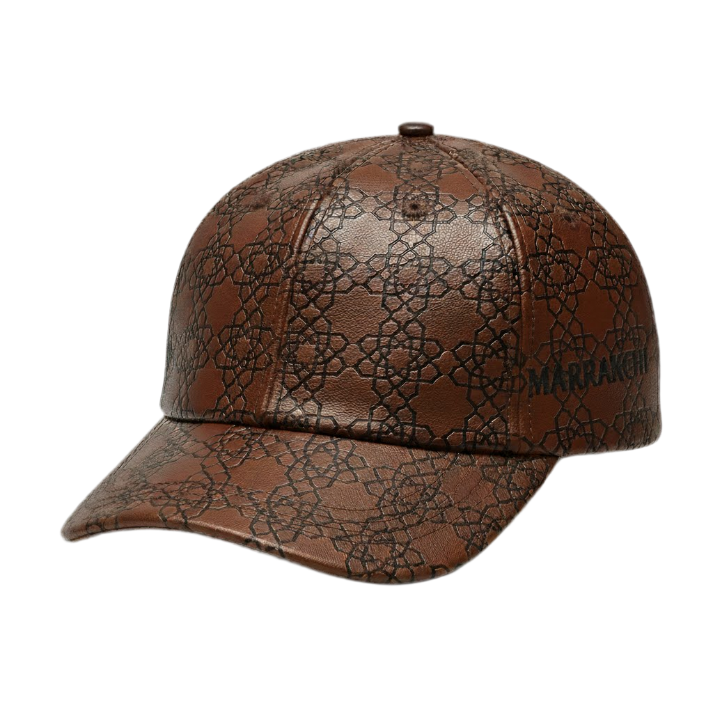 Casaui Pattern Casquette en cuir marron Marrakchi