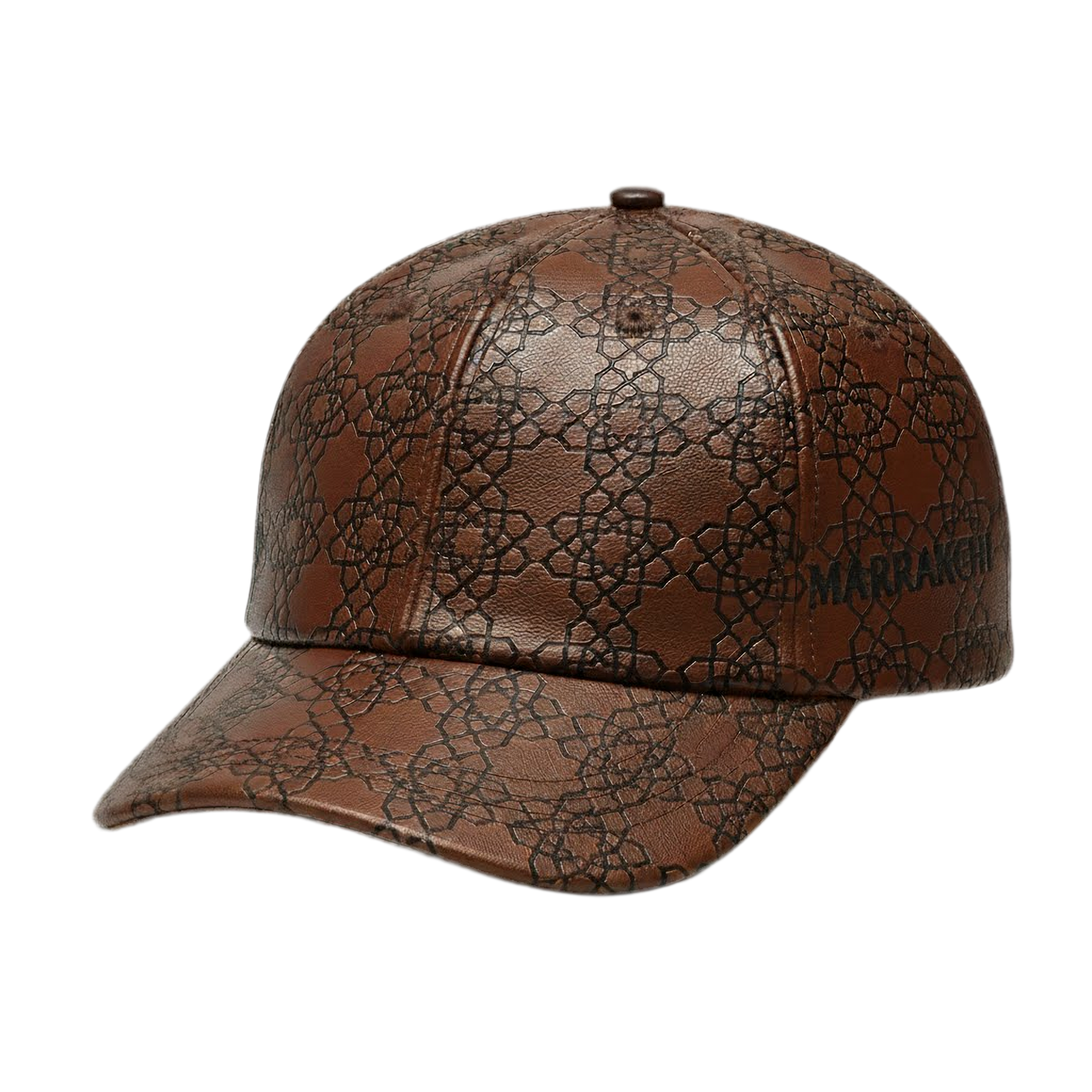 Casaui Pattern Casquette en cuir marron Marrakchi