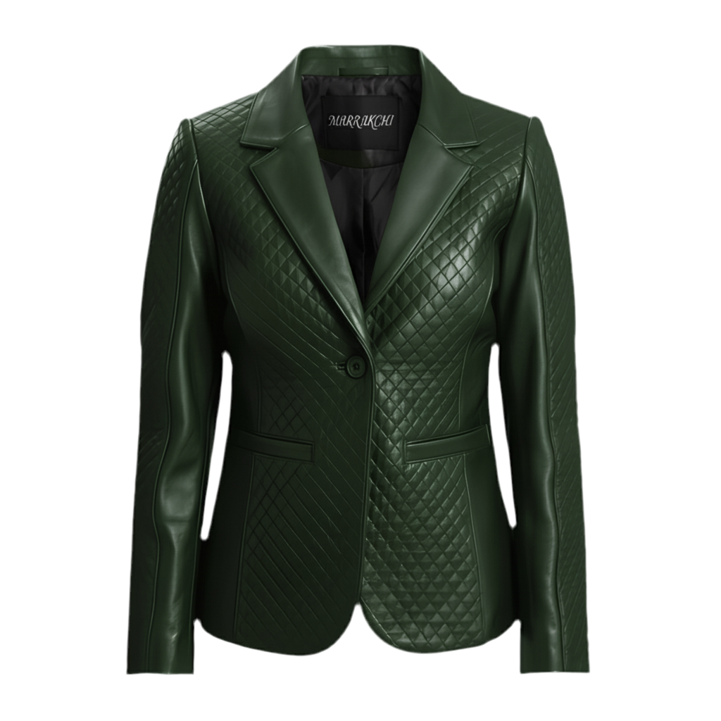 MARRAKCHI Nora Quilted Black Leather Blazer – Premium Moroccan Sheepskin