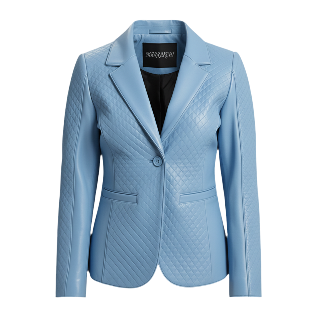 MARRAKCHI Nora Quilted Black Leather Blazer – Premium Moroccan Sheepskin