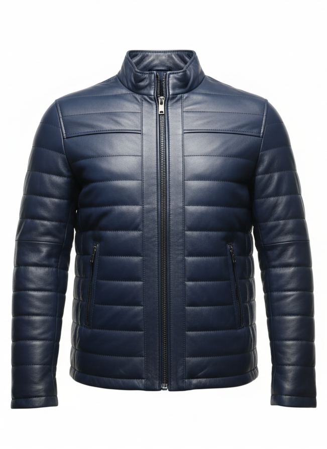 Navy Lambskin Down Jacket – Luxury Winter Warmth