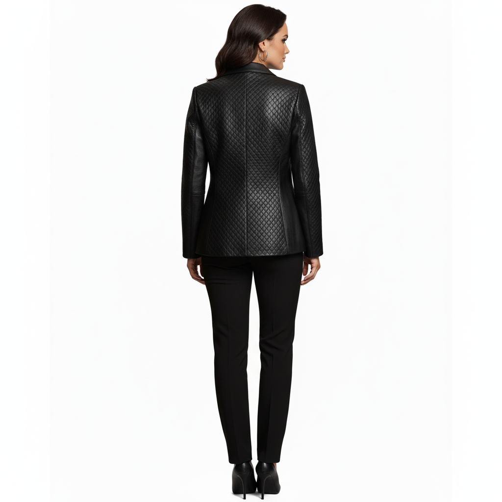 MARRAKCHI Nora Quilted Black Leather Blazer – Premium Moroccan Sheepskin