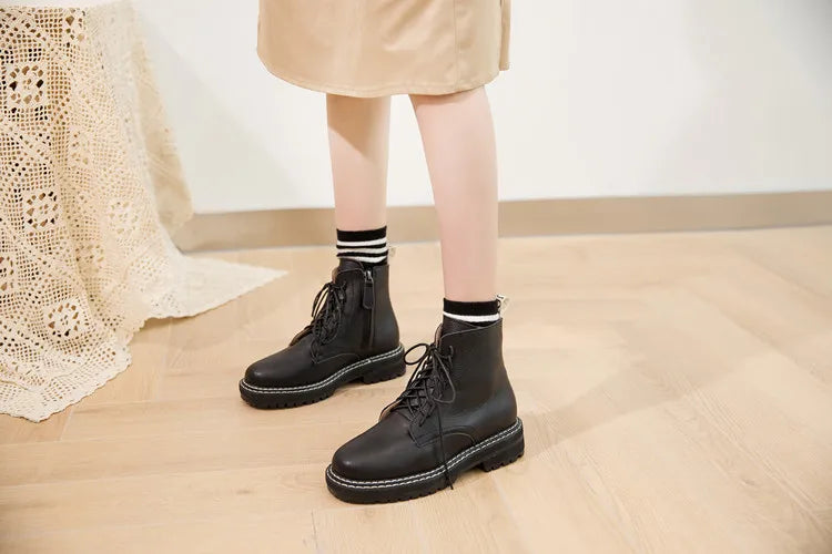 DIMANYU Genuine Leather Fur Ankle Boots –  Winter Motorcycle Style