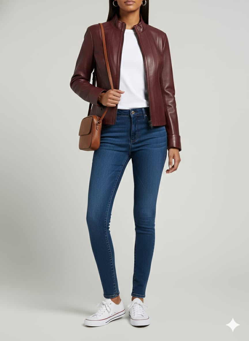 Women’s Leather Biker Jacket – “Bugatti”