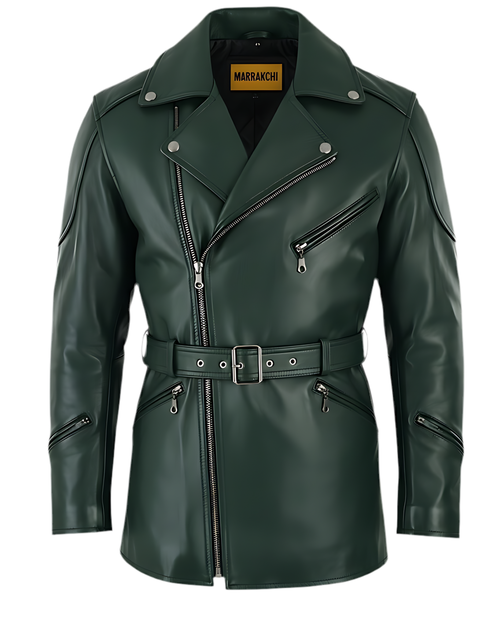 Manteau homme long Cuir en laine vert foncé – FÈSI Marrakchi