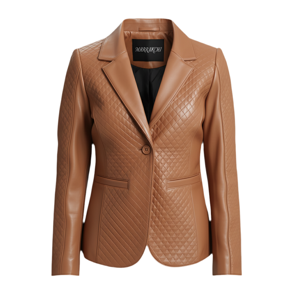 MARRAKCHI Nora Quilted Black Leather Blazer – Premium Moroccan Sheepskin