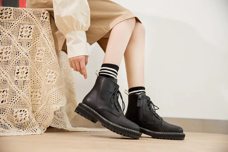 DIMANYU Genuine Leather Fur Ankle Boots –  Winter Motorcycle Style