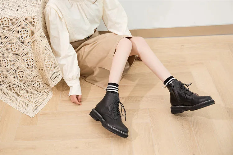 DIMANYU Genuine Leather Fur Ankle Boots –  Winter Motorcycle Style