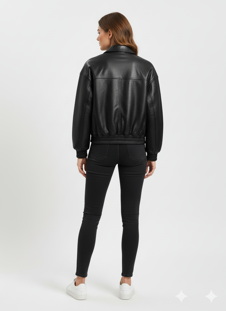 Women’s Leather Bomber Jacket – “Cleo”