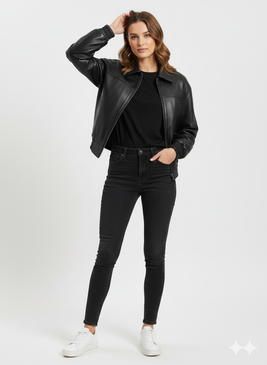 Women’s Leather Bomber Jacket – “Cleo”