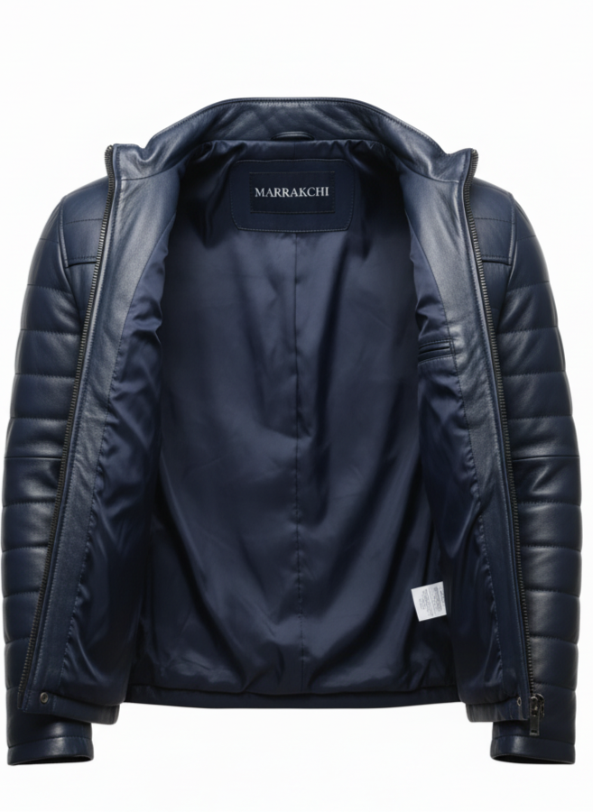 Navy Lambskin Down Jacket – Luxury Winter Warmth