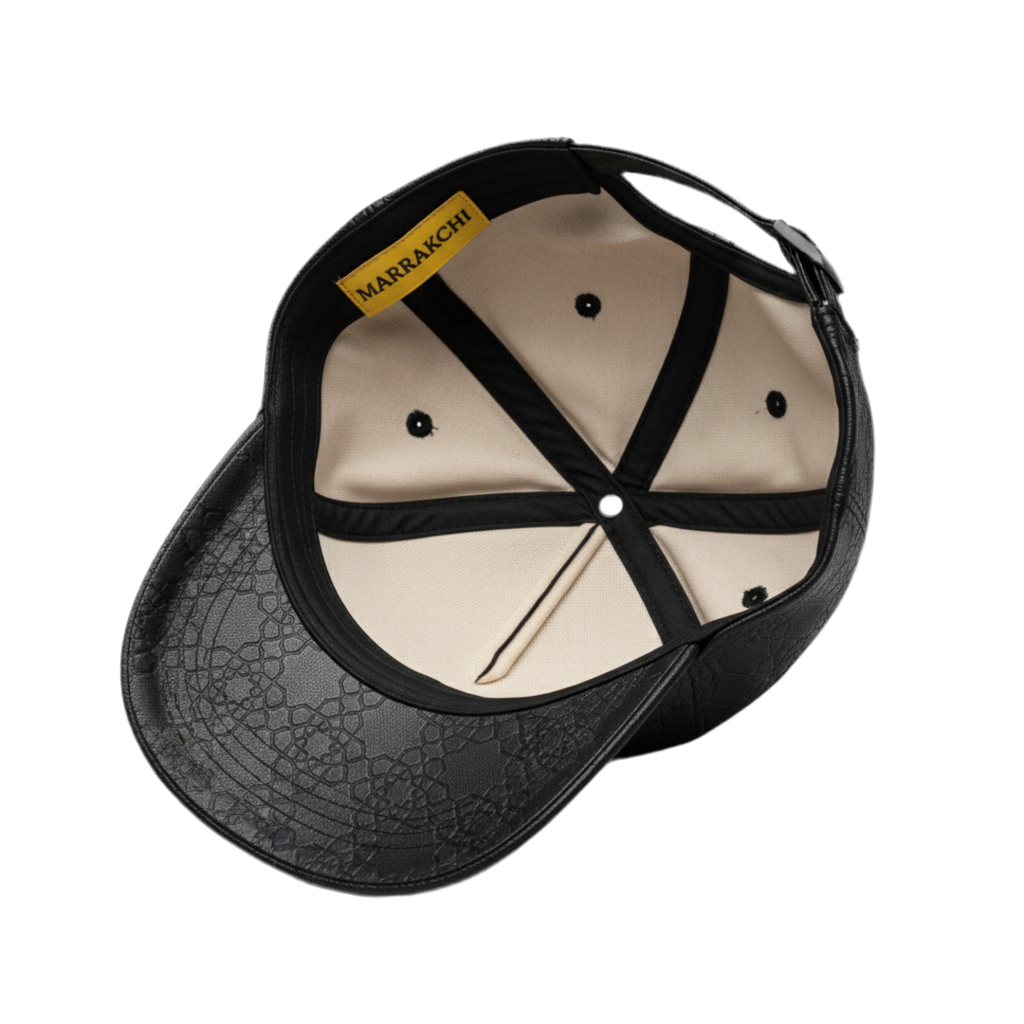 Casaui Noir Casquette en cuir motif Marrakchi