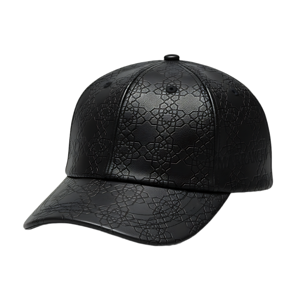 Casaui Noir Casquette en cuir motif Marrakchi