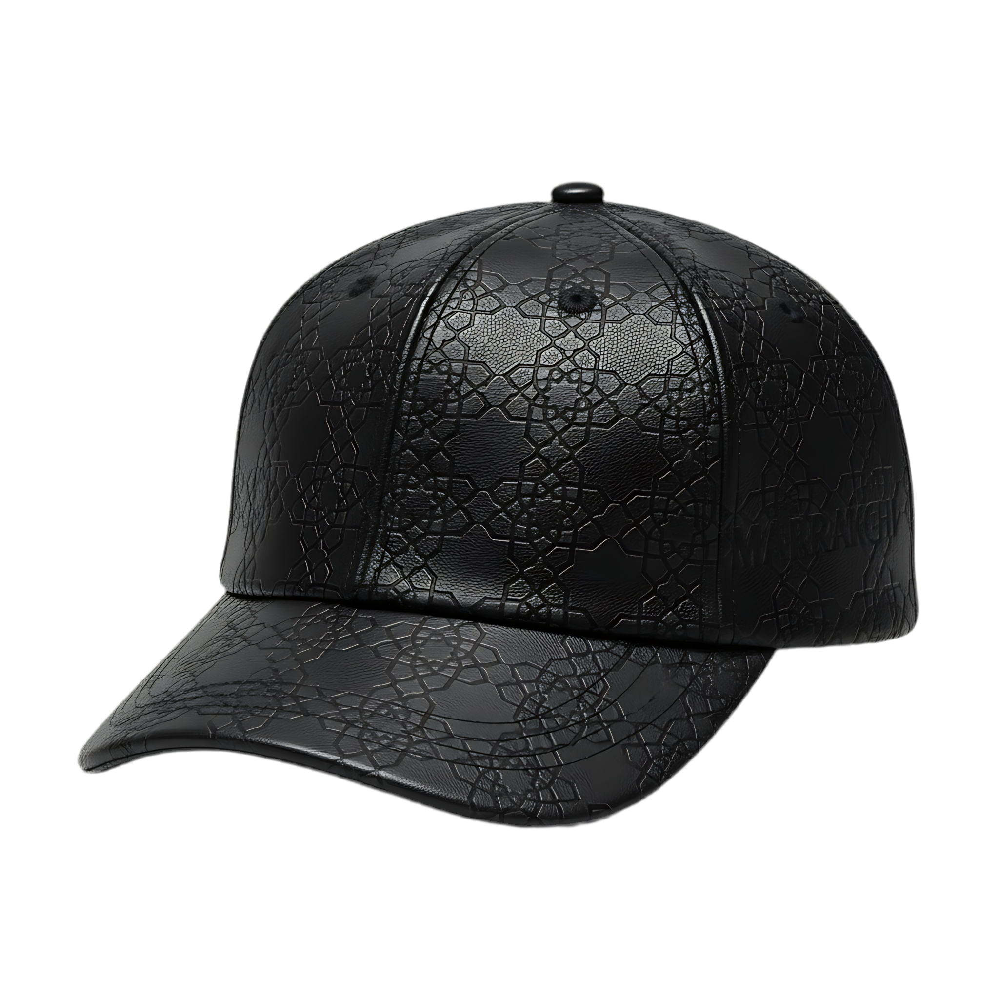 Casaui Noir Casquette en cuir motif Marrakchi