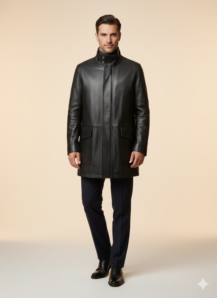 Men’s Long Black Leather Coat – “Canada”