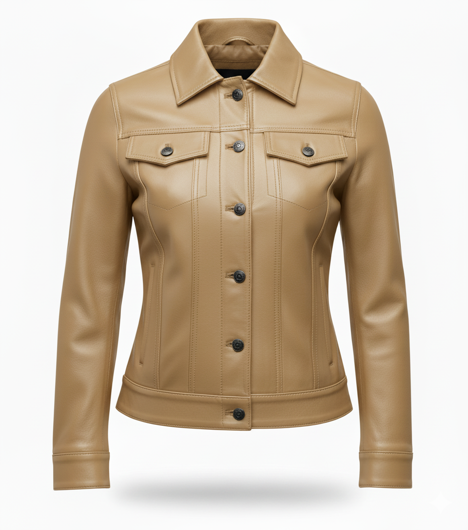 Lambskin Leather Trucker Jacket – Elena