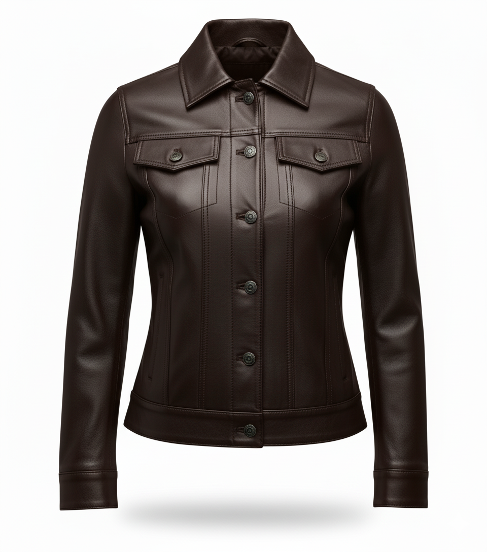 Lambskin Leather Trucker Jacket – Elena