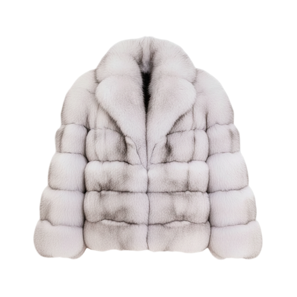 Gray fur coat on a gray 