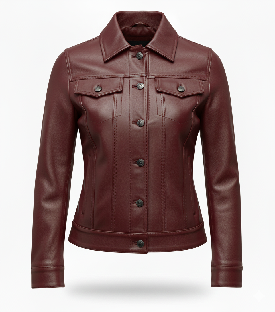Lambskin Leather Trucker Jacket – Elena