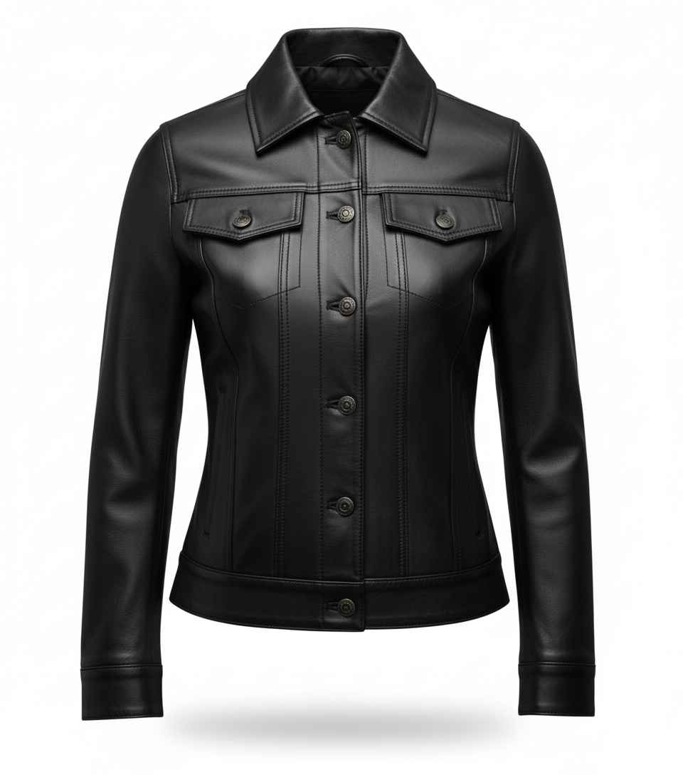 Lambskin Leather Trucker Jacket – Elena