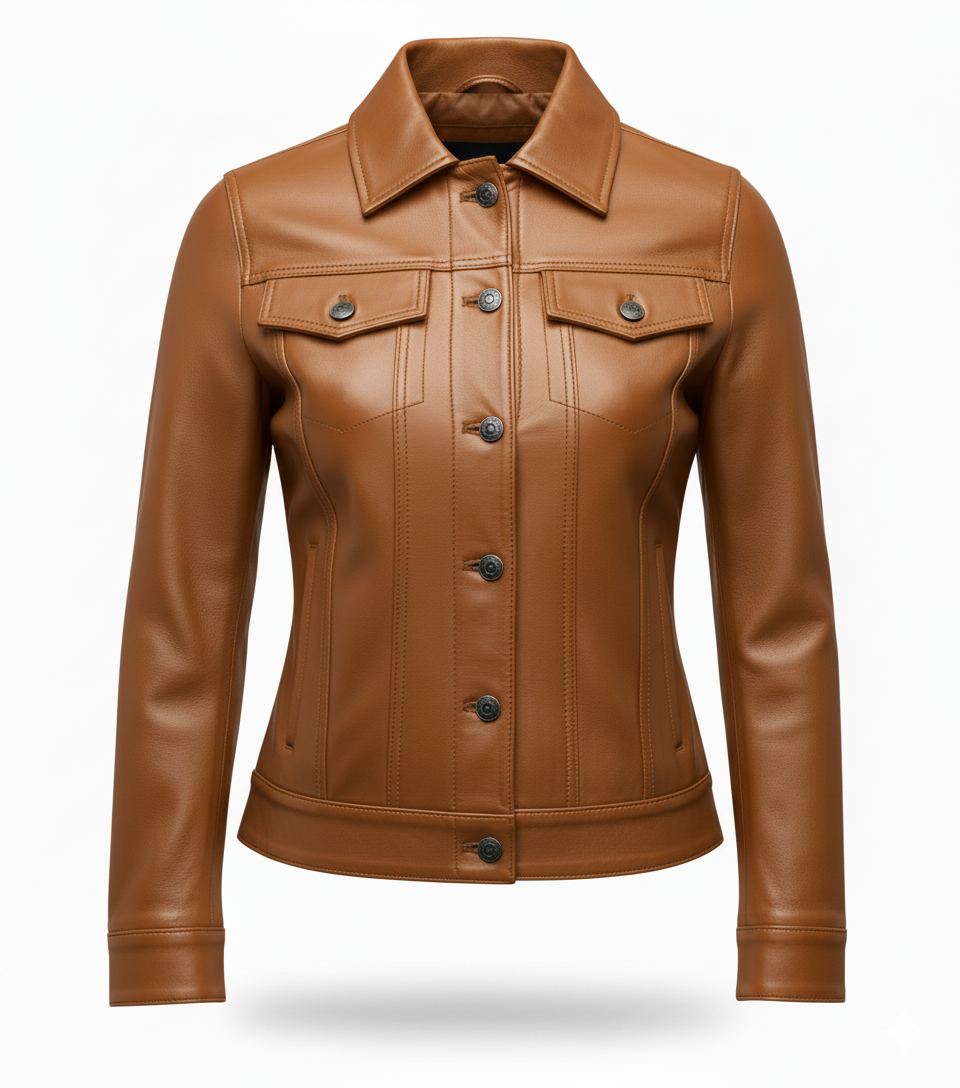 Lambskin Leather Trucker Jacket – Elena