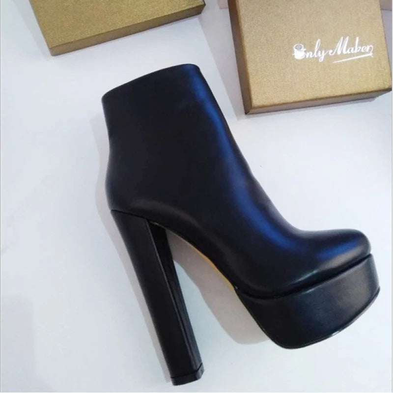 Onlymaker Women’s Round Toe Platform Ankle Boots – 15cm Chunky High Heels