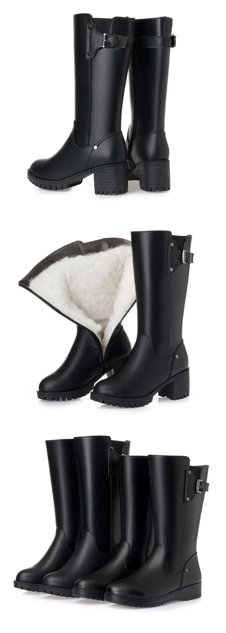 DRKANOL Genuine Leather Wool Snow Boots – Warm Waterproof Winter Flats