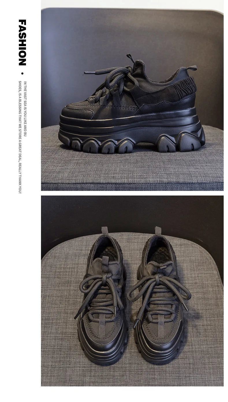 Fujin 9cm Platform Leather Wedge Sneakers – Chunky Breathable Shoes