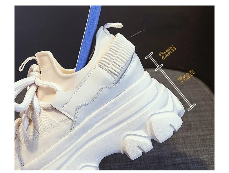 Fujin 9cm Platform Leather Wedge Sneakers – Chunky Breathable Shoes