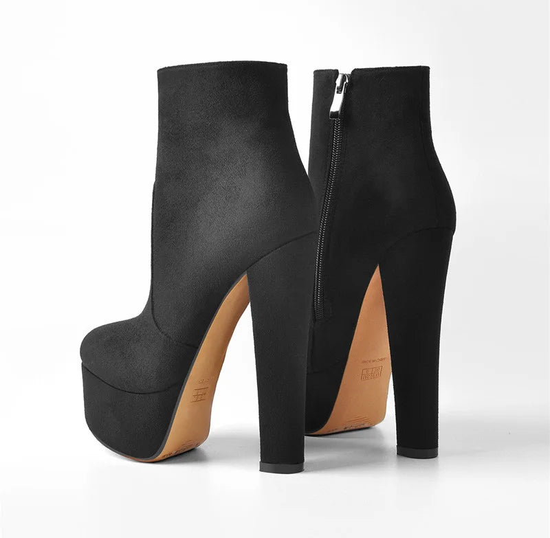 Onlymaker Women’s Round Toe Platform Ankle Boots – 15cm Chunky High Heels