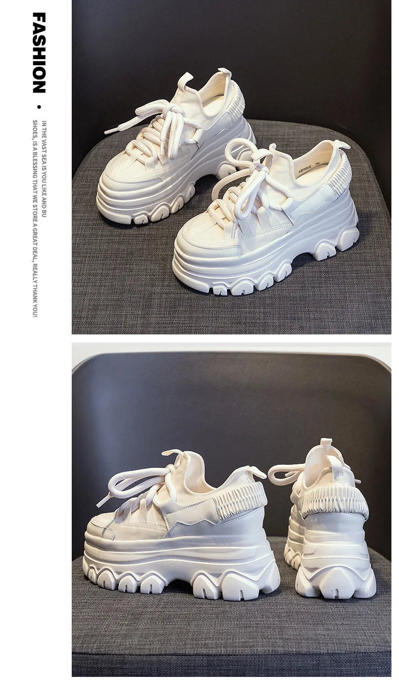 Fujin 9cm Platform Leather Wedge Sneakers – Chunky Breathable Shoes