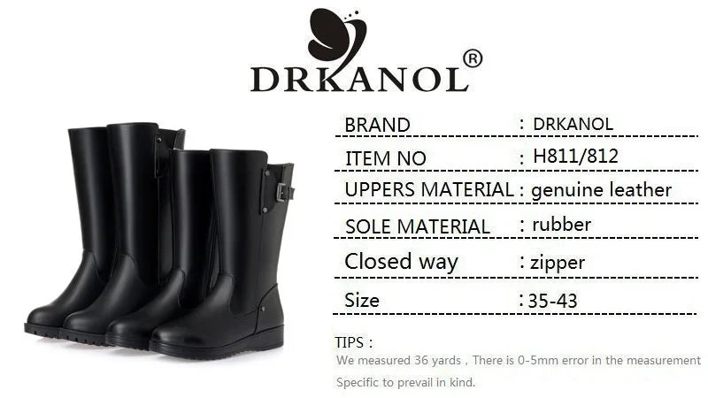 DRKANOL Genuine Leather Wool Snow Boots – Warm Waterproof Winter Flats