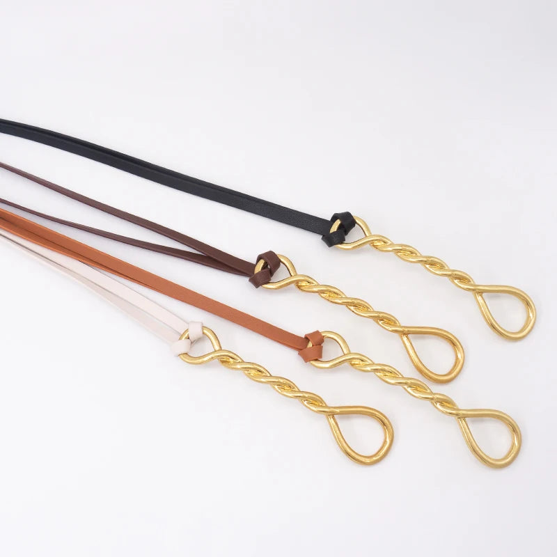 Twist Shape Gilt Buckle Thin Leather Belt