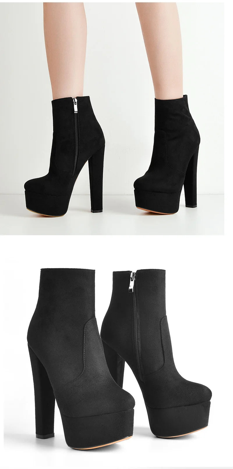 Onlymaker Women’s Round Toe Platform Ankle Boots – 15cm Chunky High Heels