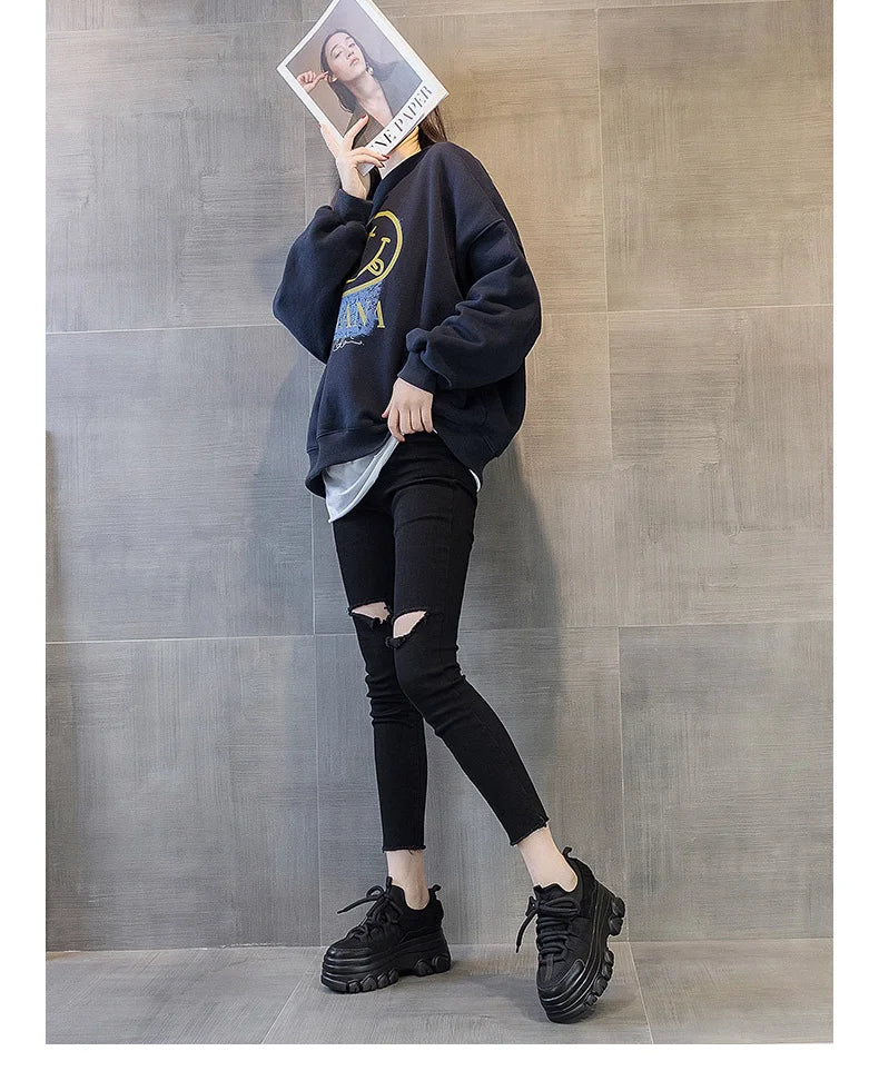 Fujin 9cm Platform Leather Wedge Sneakers – Chunky Breathable Shoes