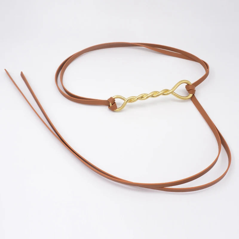 Twist Shape Gilt Buckle Thin Leather Belt