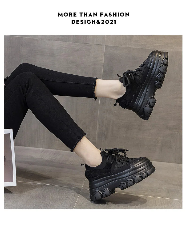 Fujin 9cm Platform Leather Wedge Sneakers – Chunky Breathable Shoes