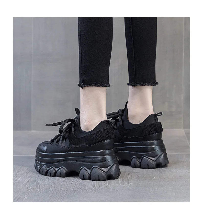 Fujin 9cm Platform Leather Wedge Sneakers – Chunky Breathable Shoes