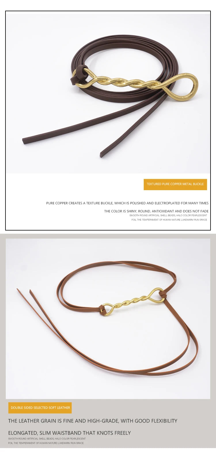 Twist Shape Gilt Buckle Thin Leather Belt