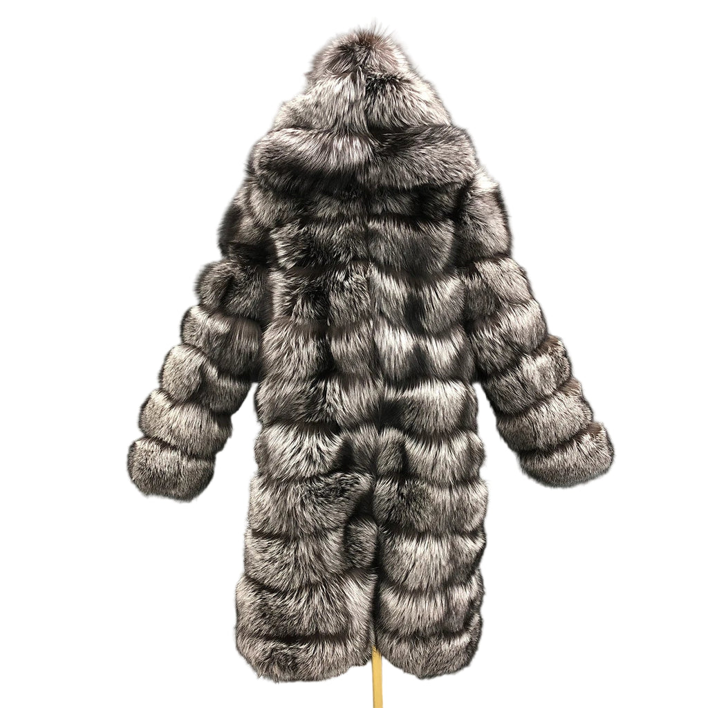 Plus Size Long Hooded Real Fox Fur Coat – Luxury Winter Thick Fur Jacket