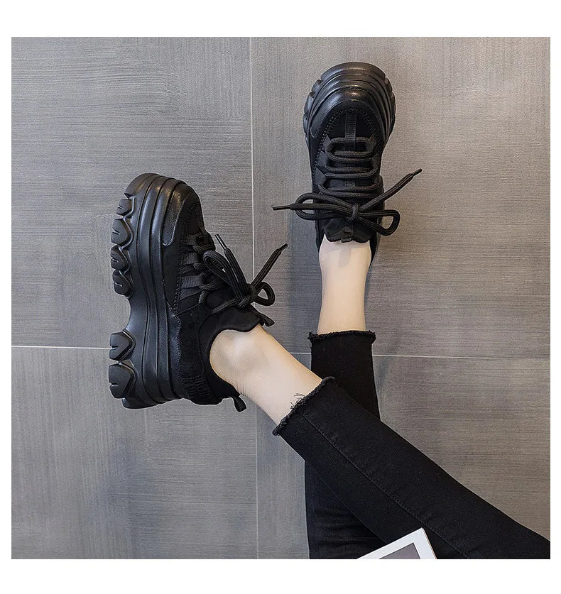 Fujin 9cm Platform Leather Wedge Sneakers – Chunky Breathable Shoes