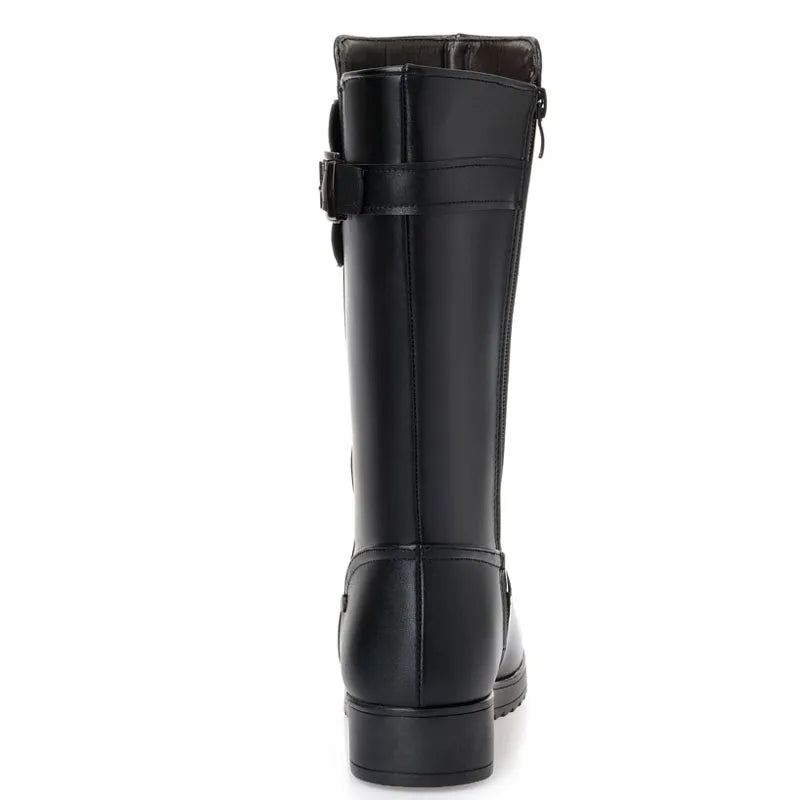 DRKANOL Genuine Leather Wool Snow Boots – Warm Waterproof Winter Flats